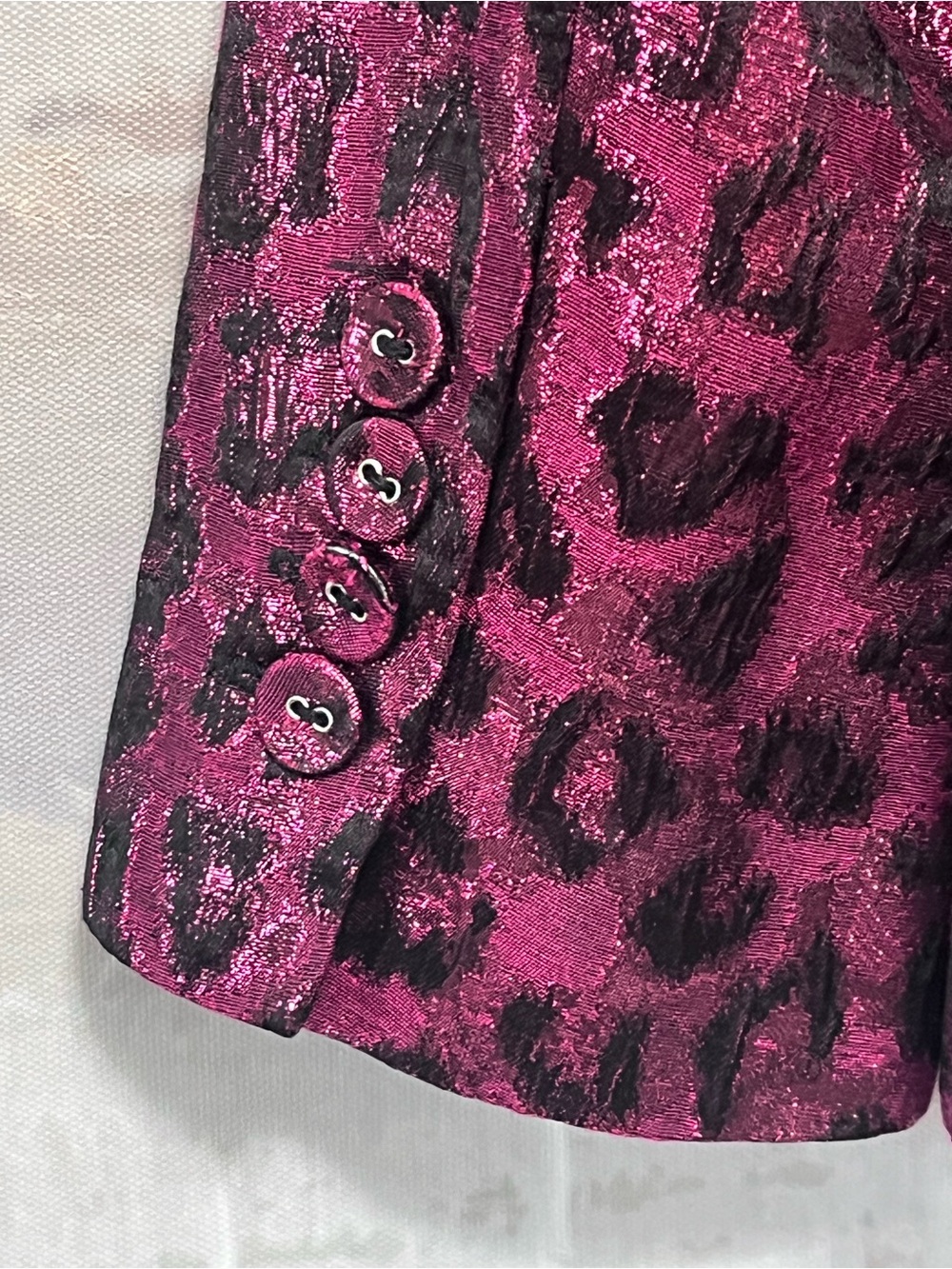 Tanya Taylor Analiese Blazer Metallic Fuchsia Burgundy Pink Leopard Print Size 4 - Picture 8 of 16